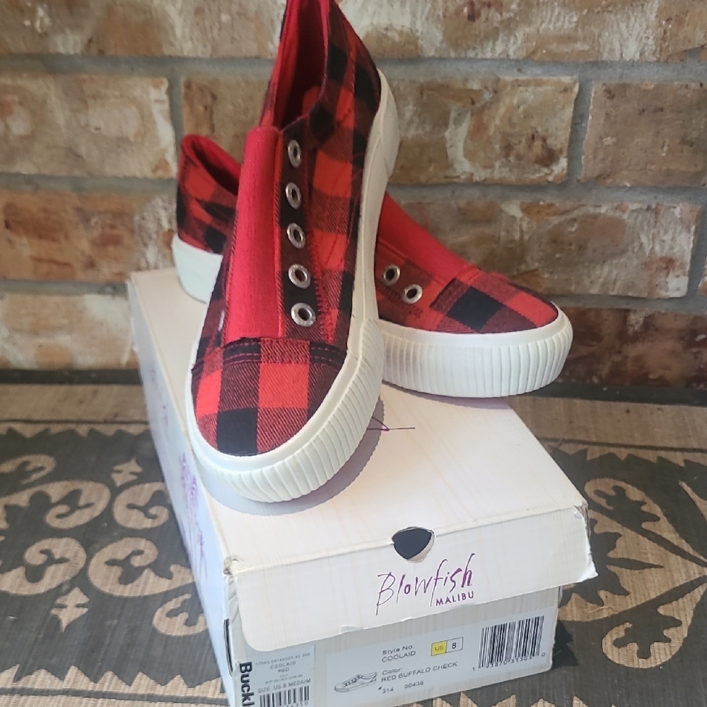Blowfish Red and Black Checkered Slip-On Sneakers